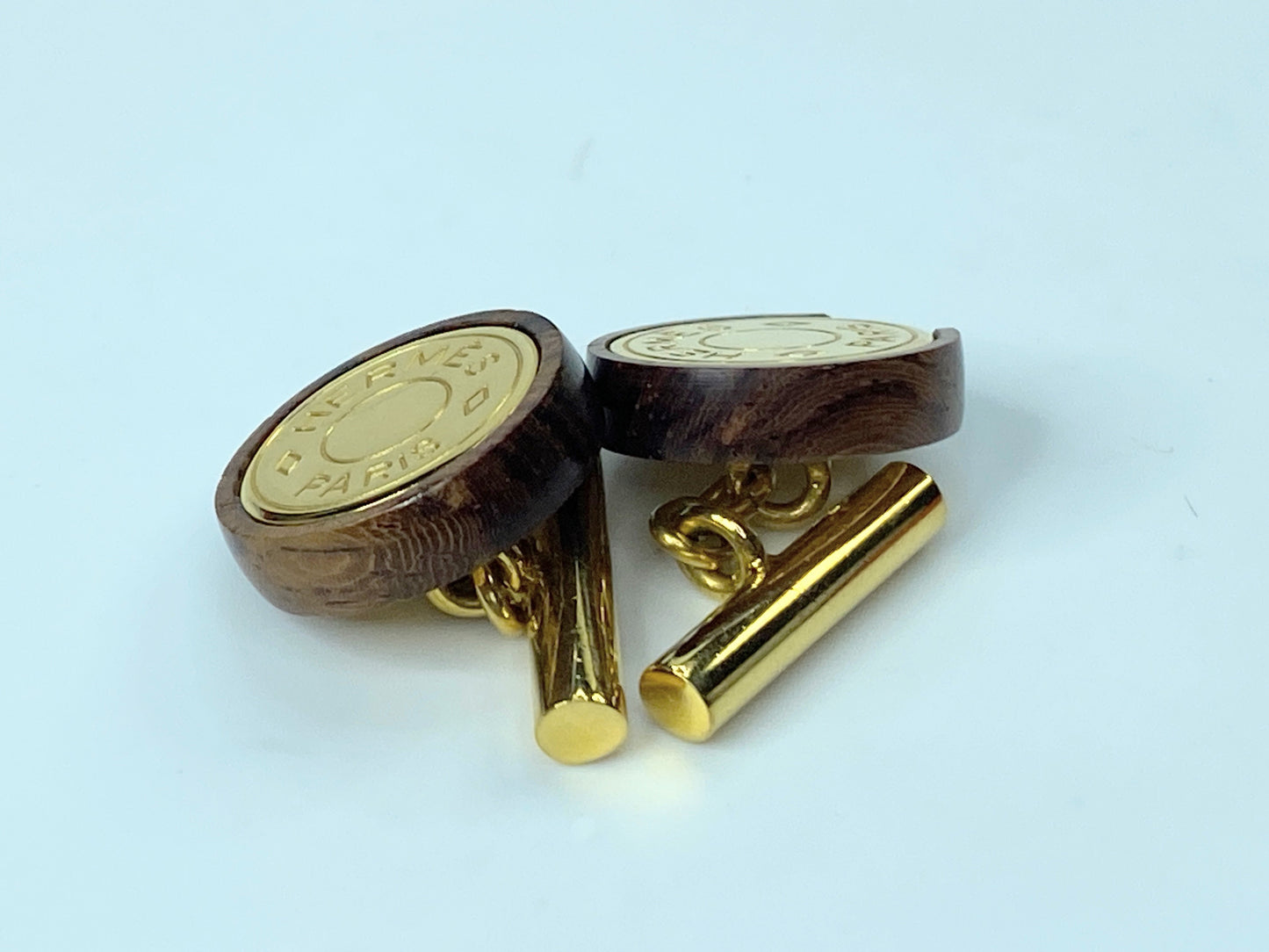 Rare HERMES Cufflinks Metal Wood Serie Cufflinks orange box GS432