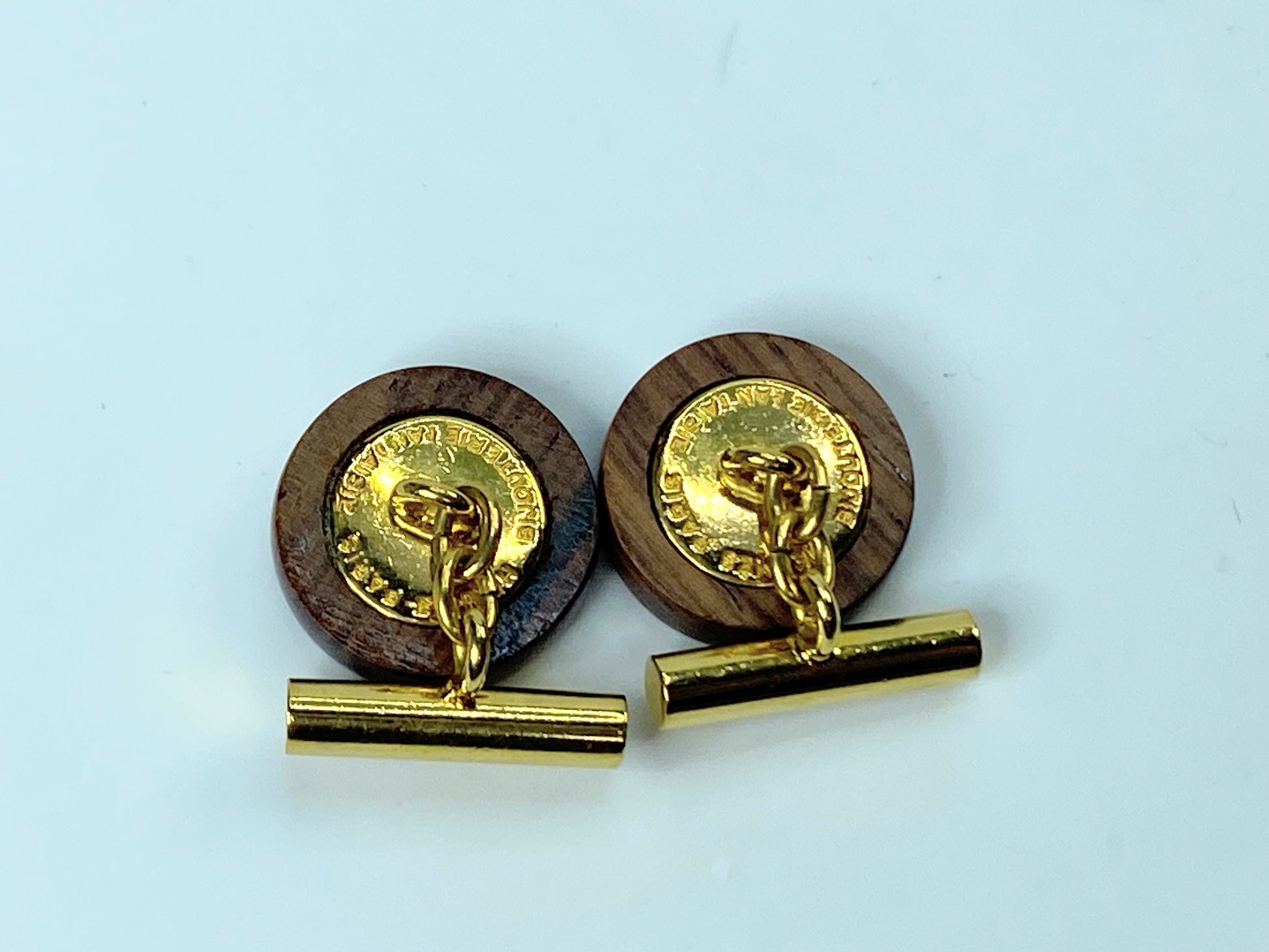 Rare HERMES Cufflinks Metal Wood Serie Cufflinks orange box GS432