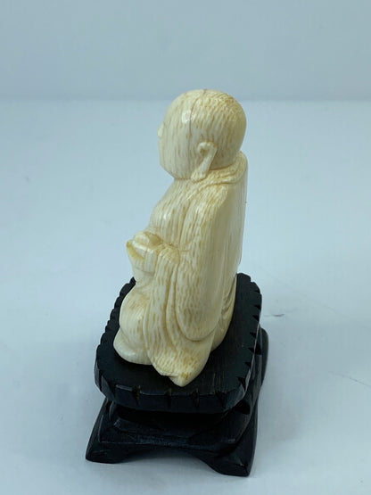 Antique c1900 carved Resin Laughing Buddha on custom wood stands A608