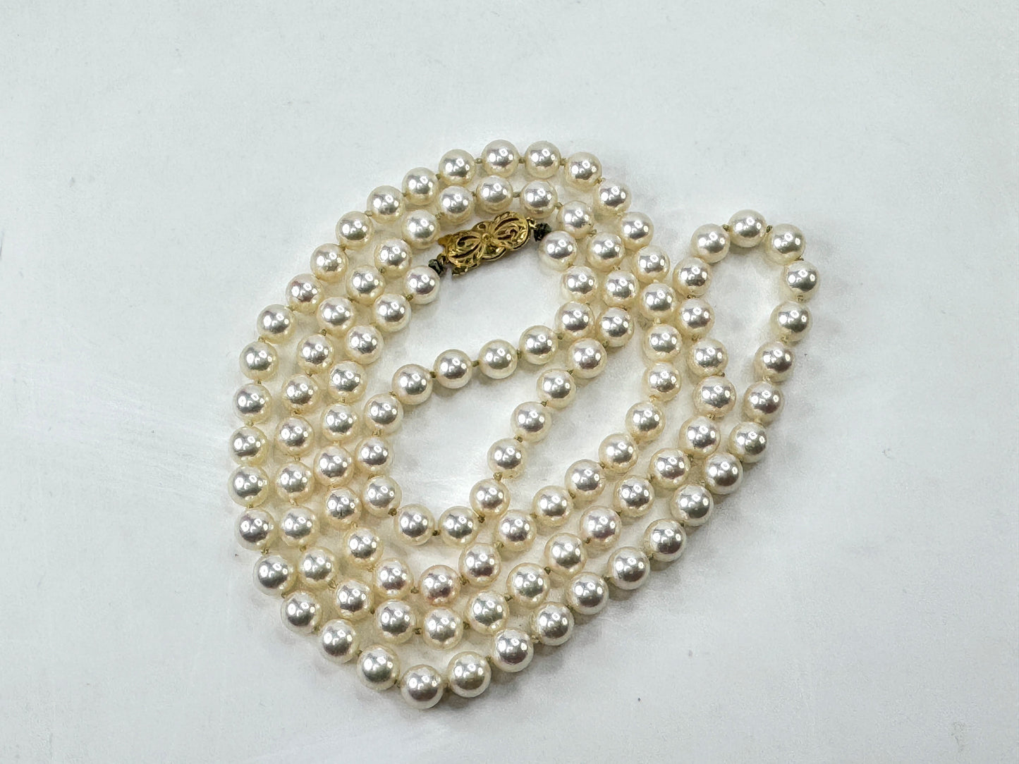 Vintage Mikimoto 36" Akoya Cultured Pearl Opera length Necklace Box 57.1g JR1784