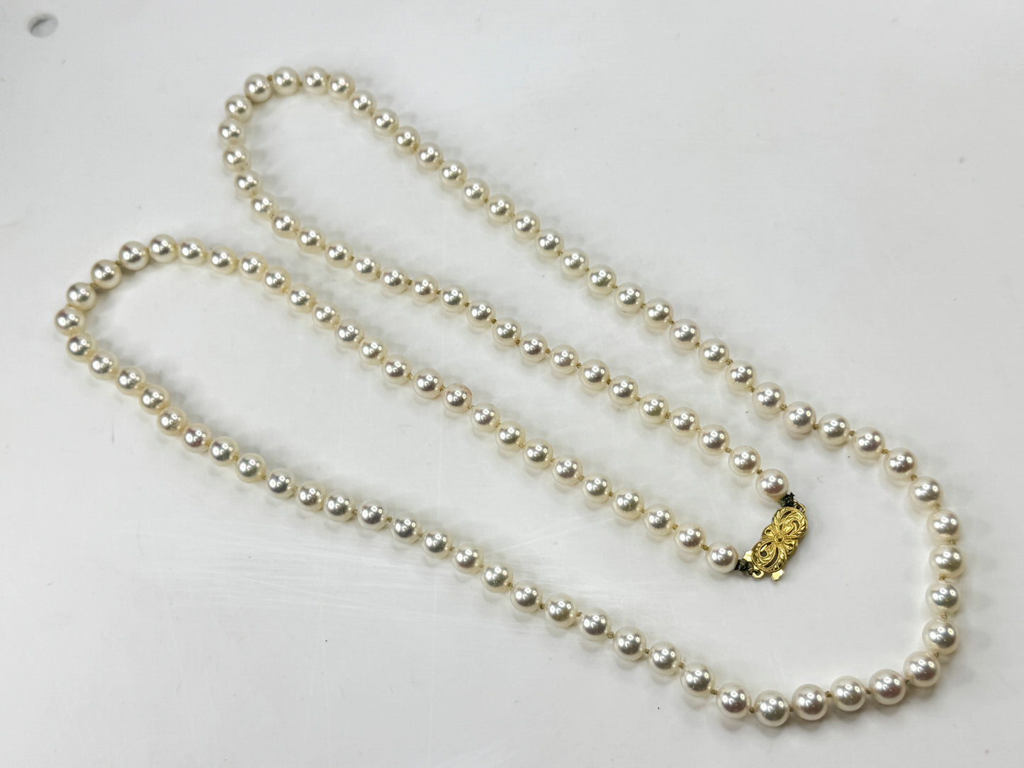 Vintage Mikimoto 36" Akoya Cultured Pearl Opera length Necklace Box 57.1g JR1784