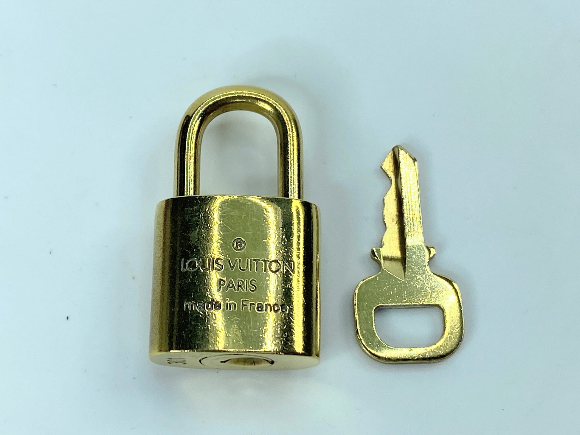 LOUIS VUITTON PadLock Lock & Key Brass Gold Authentic Number random GS433