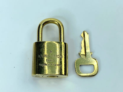 LOUIS VUITTON PadLock Lock & Key Brass Gold Authentic Number random GS433
