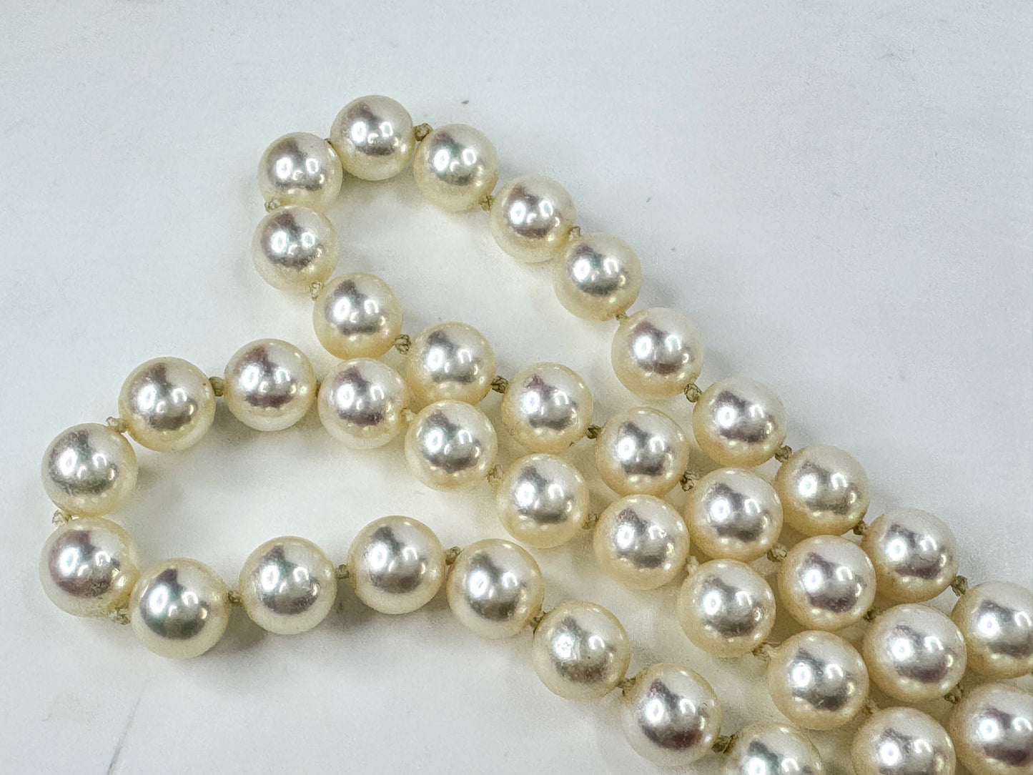 Vintage Mikimoto 36" Akoya Cultured Pearl Opera length Necklace Box 57.1g JR1784