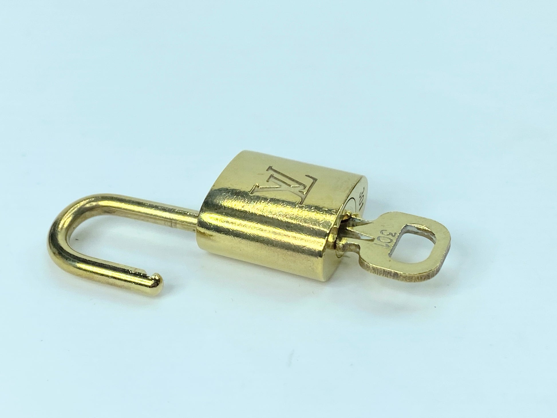 LOUIS VUITTON PadLock Lock & Key Brass Gold Authentic Number random GS433