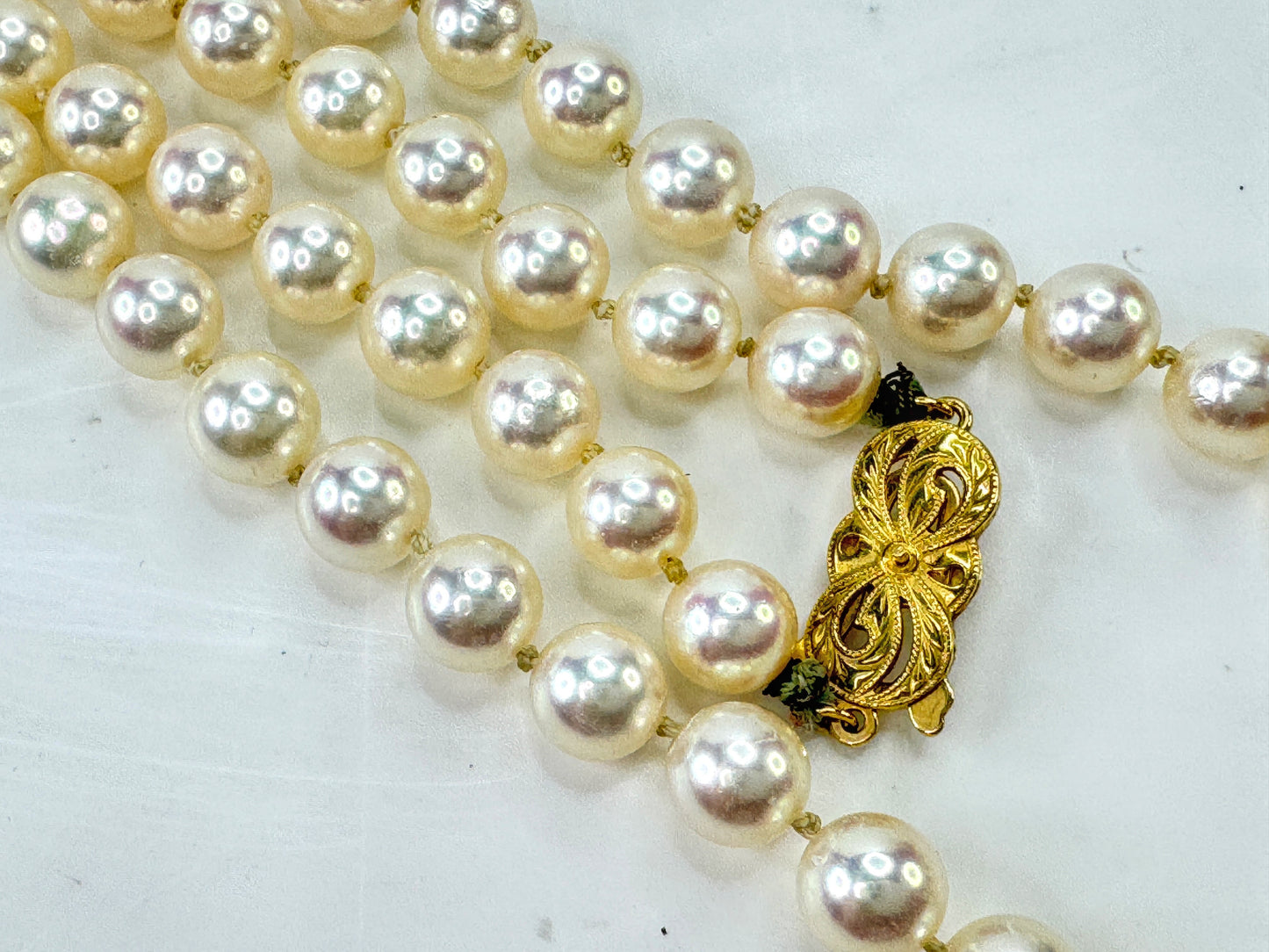Vintage Mikimoto 36" Akoya Cultured Pearl Opera length Necklace Box 57.1g JR1784