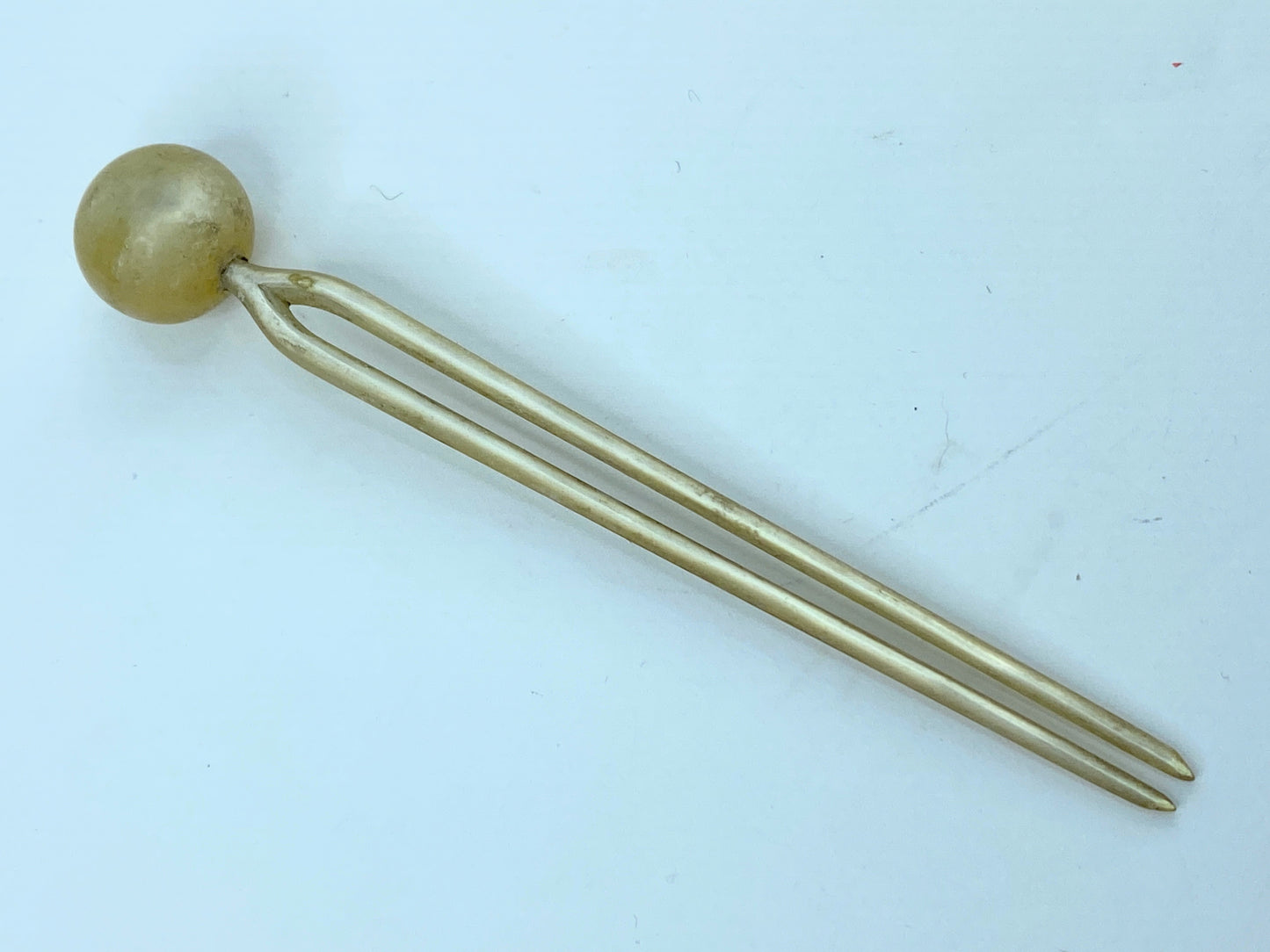 c 1940 Japanese handcrafted Mother-of-Pearl fork hairpin 4 5/8" 11.1g GS698