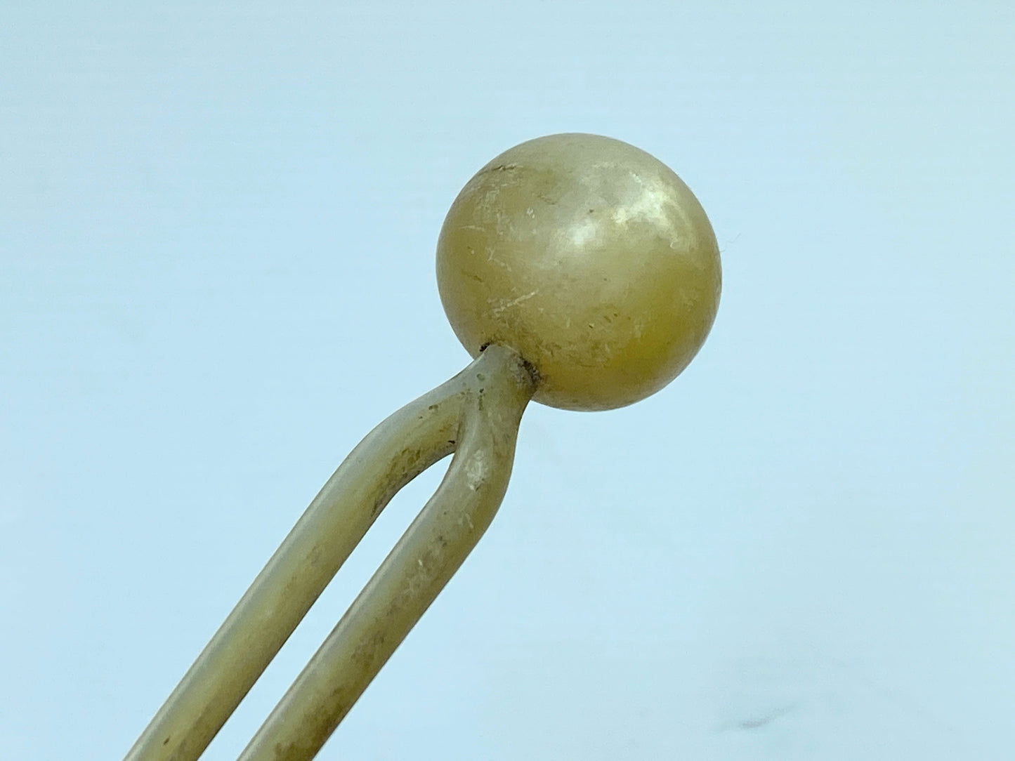 c 1940 Japanese handcrafted Mother-of-Pearl fork hairpin 4 5/8" 11.1g GS698