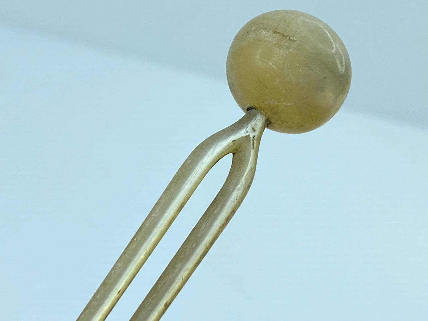 c 1940 Japanese handcrafted Mother-of-Pearl fork hairpin 4 5/8" 11.1g GS698