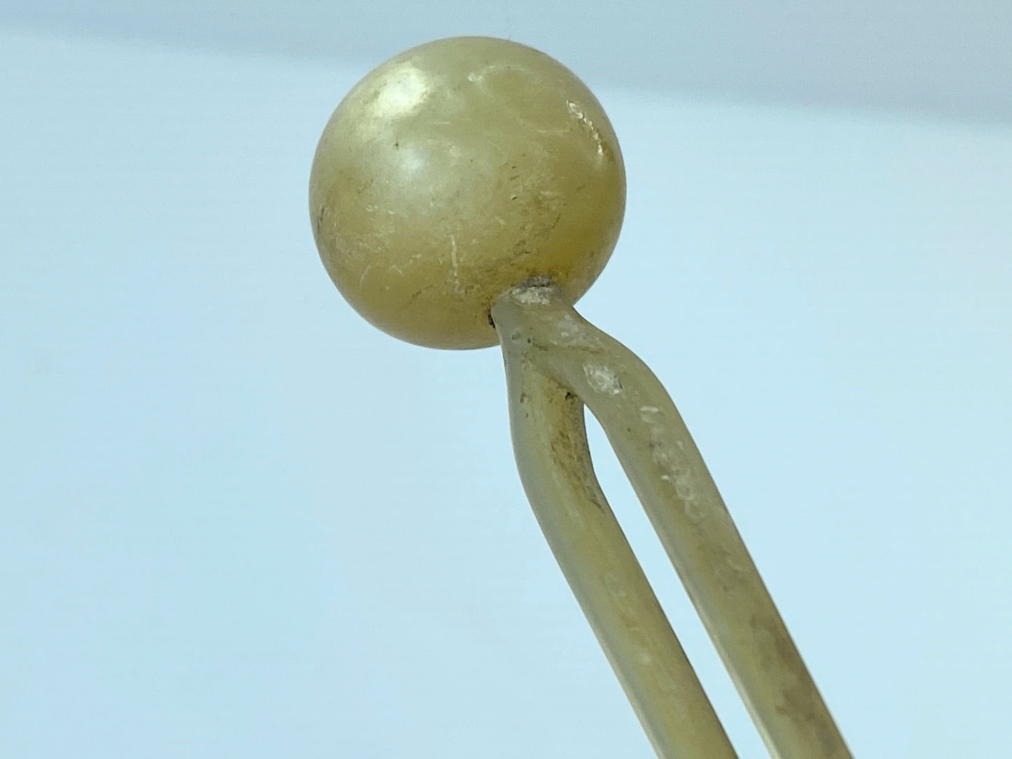 c 1940 Japanese handcrafted Mother-of-Pearl fork hairpin 4 5/8" 11.1g GS698