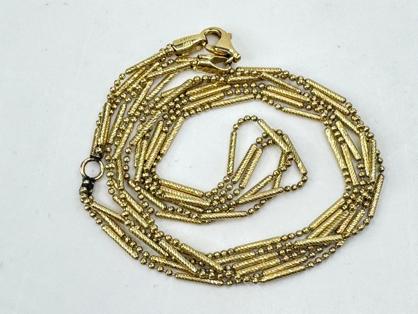 Italian Triple Strand Diamond Cut Bar and Bead Necklace 15 3/4" 7.2g JR1789