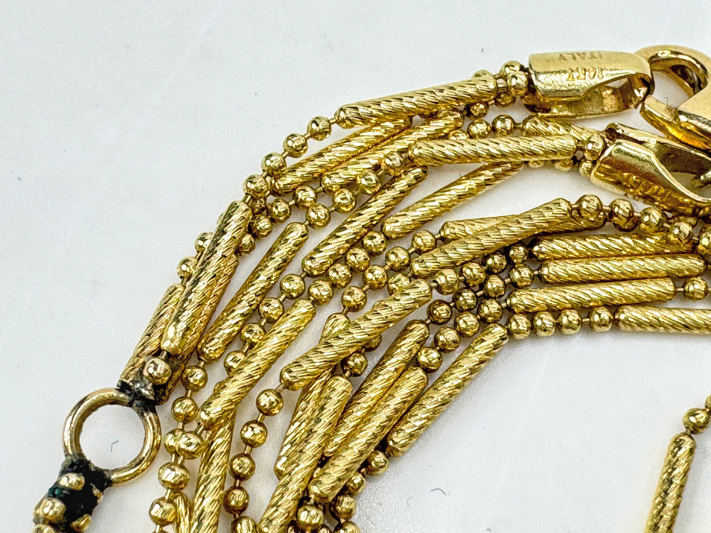 Italian Triple Strand Diamond Cut Bar and Bead Necklace 15 3/4" 7.2g JR1789