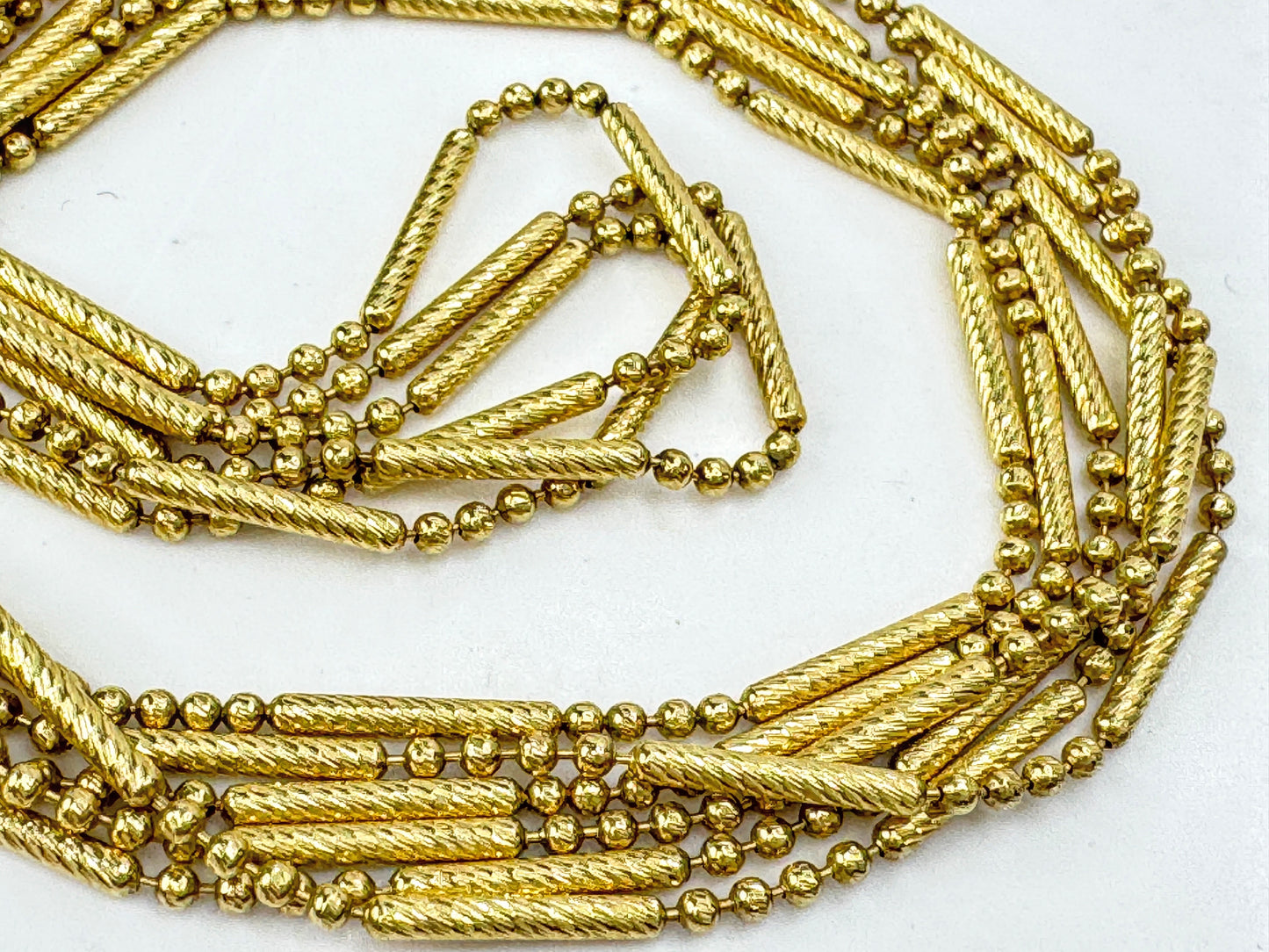 Italian Triple Strand Diamond Cut Bar and Bead Necklace 15 3/4" 7.2g JR1789