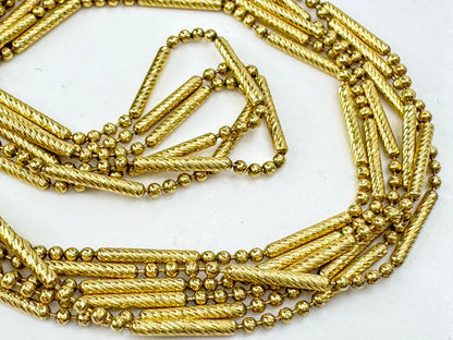 Italian Triple Strand Diamond Cut Bar and Bead Necklace 15 3/4" 7.2g JR1789