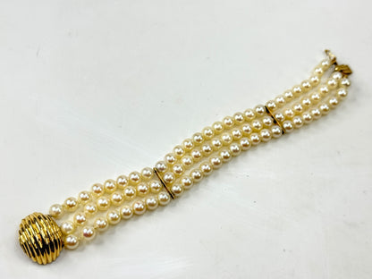 Vintage 14K Yellow Gold Triple Strand Cultured Pearl Bracelet  27.2g 6.75"JR1791