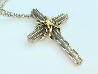 Tiffany & Co Sterling Silver 18 Karat Necklace and Cross Pendant 7.8g 18" JR9828