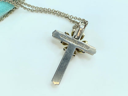 Tiffany & Co Sterling Silver 18 Karat Necklace and Cross Pendant 7.8g 18" JR9828