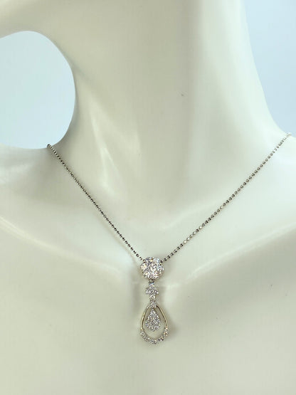 Platinum 0.59ct G/VS2 Diamond Lavalier pendant Fancy faceted necklace 18" JR9843