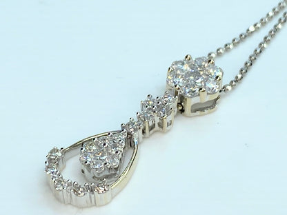 Platinum 0.59ct G/VS2 Diamond Lavalier pendant Fancy faceted necklace 18" JR9843