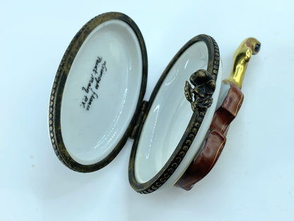 P.V Limoges Peint Main Violin on Black & White Oval trinket A105