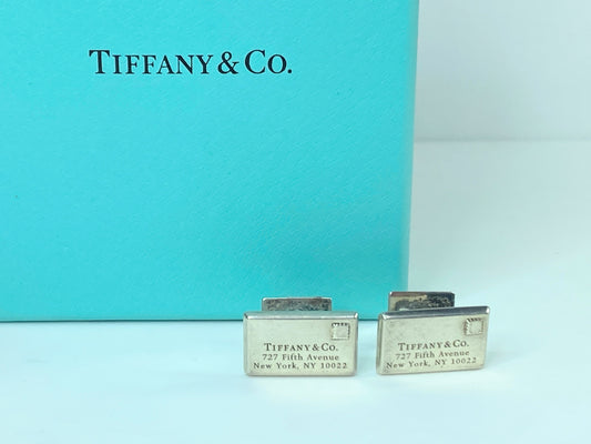 Tiffany & Co. Letter Envelope Cufflinks 727 Fifth Avenue Silver w/Box 12g JR547