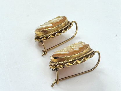 Early Century 14K Gold Shell Cameo Twist Border Earrings 5.1g 1" JR1795