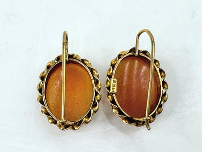 Early Century 14K Gold Shell Cameo Twist Border Earrings 5.1g 1" JR1795