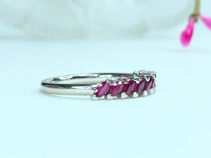 Circa 1950s Platinum 0.70 Ctw Marquise Ruby Anniversary Band 4.9g s7.75 JR9830