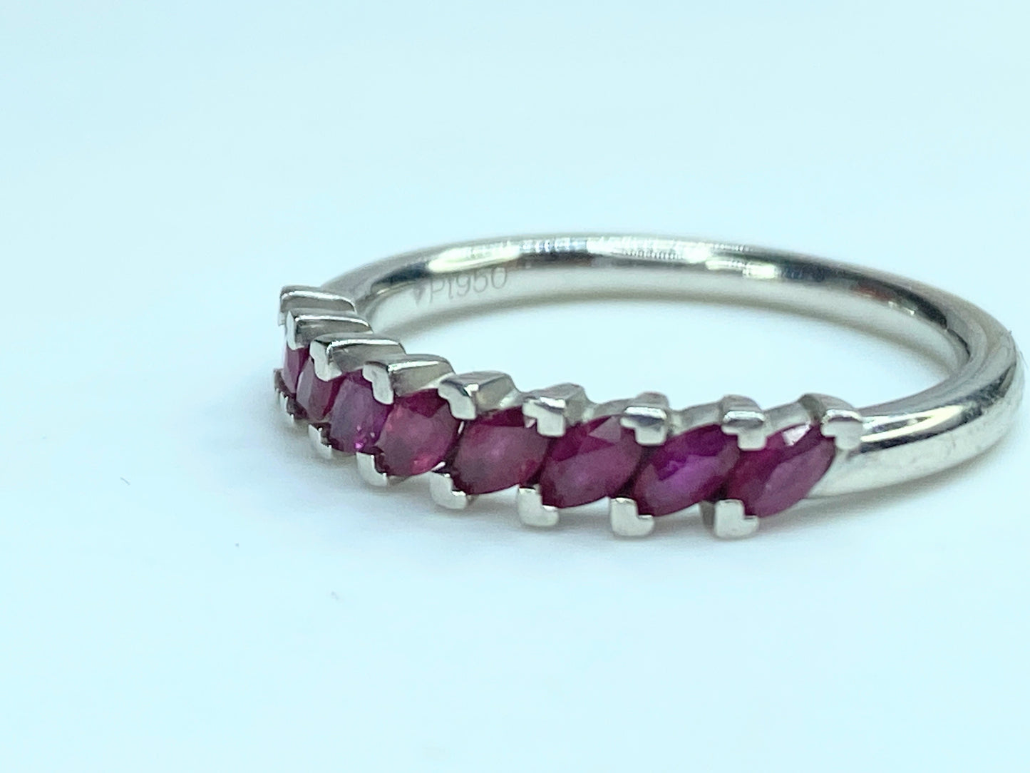 Circa 1950s Platinum 0.70 Ctw Marquise Ruby Anniversary Band 4.9g s7.75 JR9830