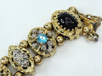 Vintage 14K Gold Multi Gemstone Slide Charm Bracelet JR1797