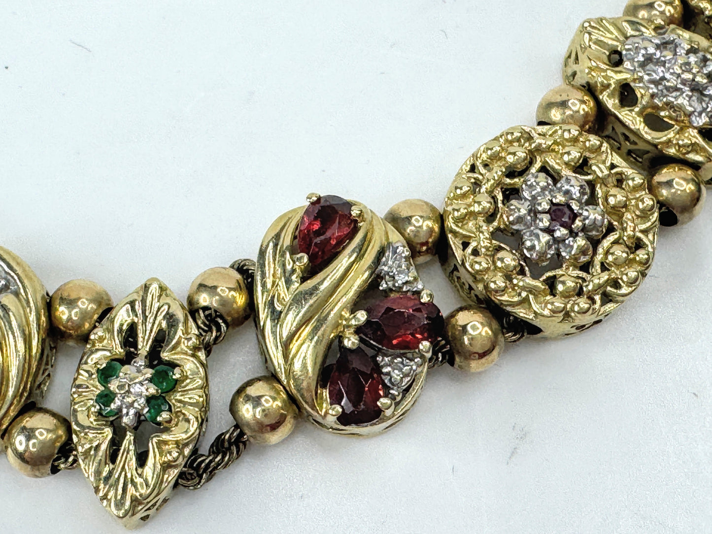 Vintage 14K Gold Multi Gemstone Slide Charm Bracelet JR1797