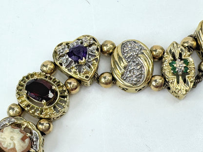 Vintage 14K Gold Multi Gemstone Slide Charm Bracelet JR1797