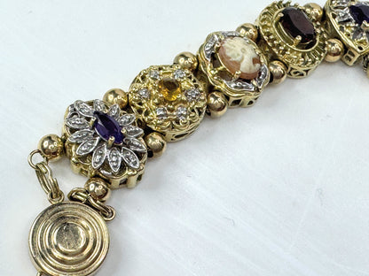 Vintage 14K Gold Multi Gemstone Slide Charm Bracelet JR1797