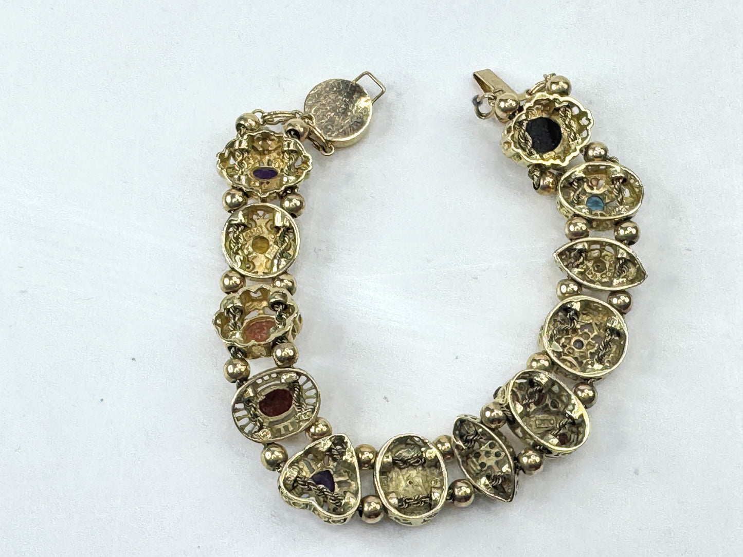 Vintage 14K Gold Multi Gemstone Slide Charm Bracelet JR1797