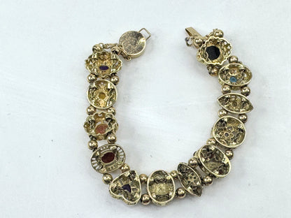 Vintage 14K Gold Multi Gemstone Slide Charm Bracelet JR1797