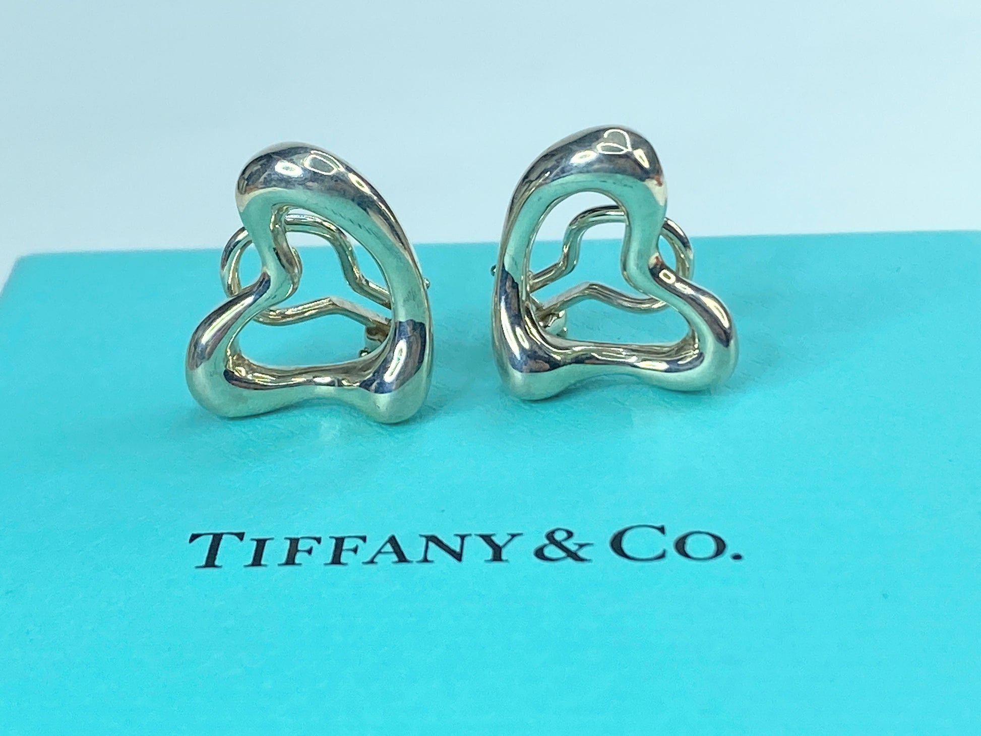 Tiffany & Co Silver Peretti Large Huge Open Heart Clip On Earrings JR551