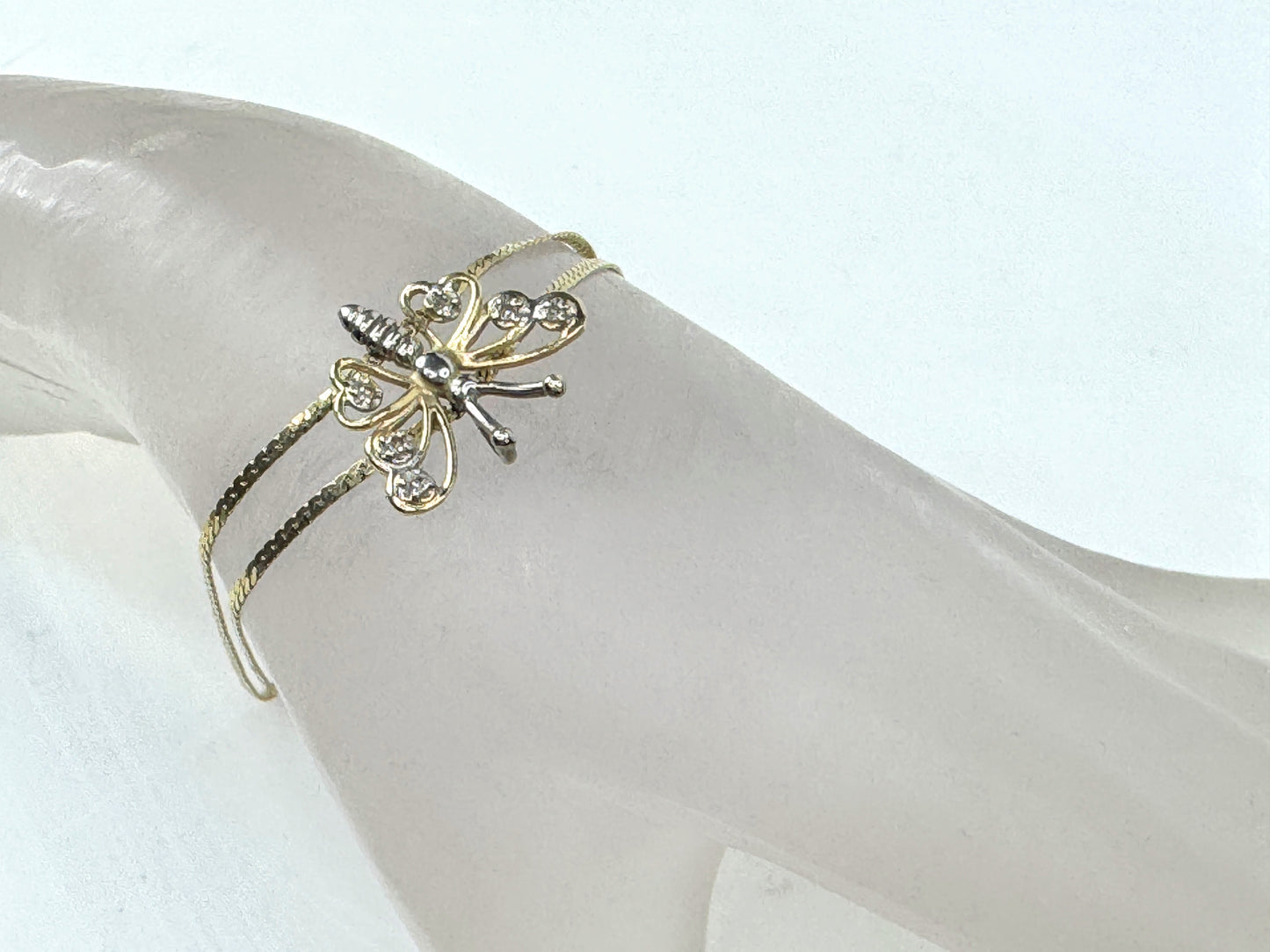 Vintage 14K Gold Italy Diamond Butterfly Bracelet 7 1/4" 3.3g JR1799