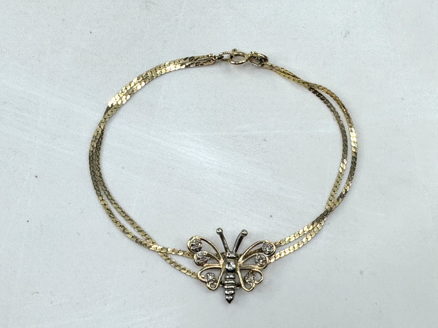 Vintage 14K Gold Italy Diamond Butterfly Bracelet 7 1/4" 3.3g JR1799