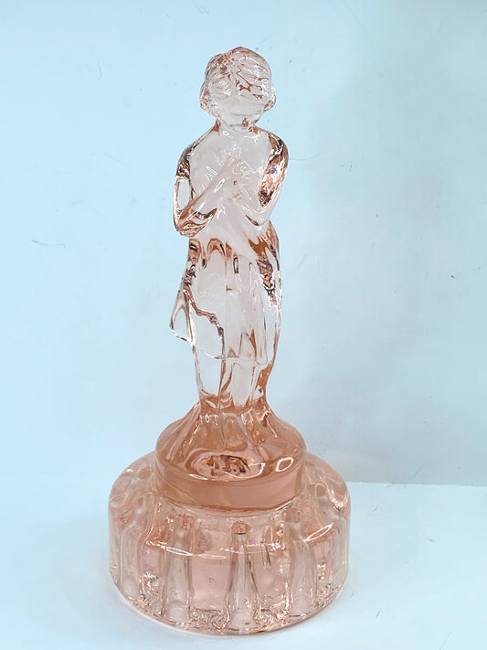 Vintage Cambridge Draped Lady Pink depression glass frog 8.5" mint A616