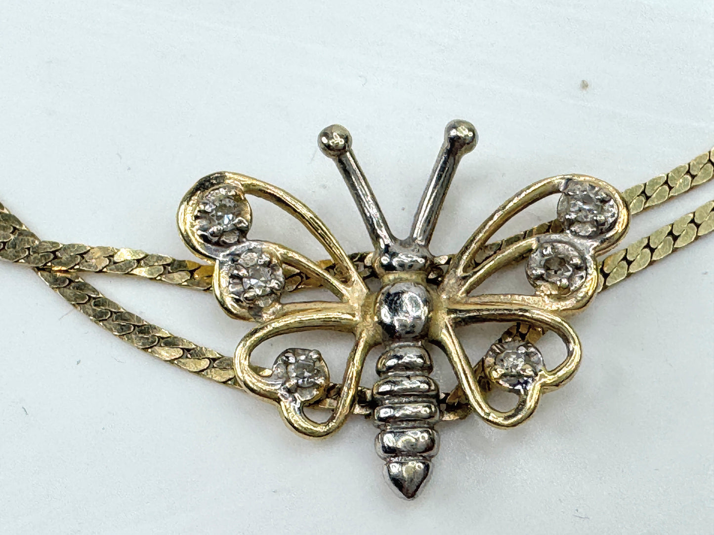 Vintage 14K Gold Italy Diamond Butterfly Bracelet 7 1/4" 3.3g JR1799