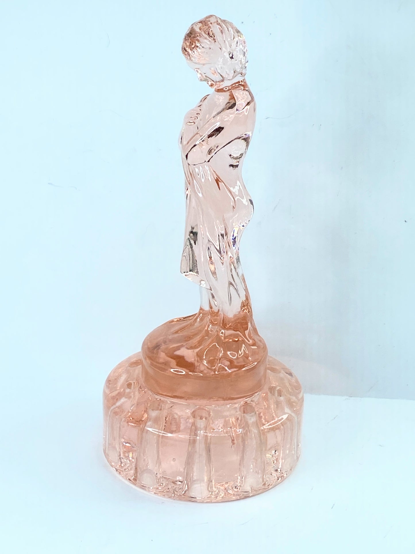 Vintage Cambridge Draped Lady Pink depression glass frog 8.5" mint A616