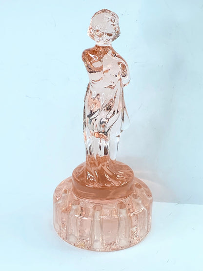 Vintage Cambridge Draped Lady Pink depression glass frog 8.5" mint A616