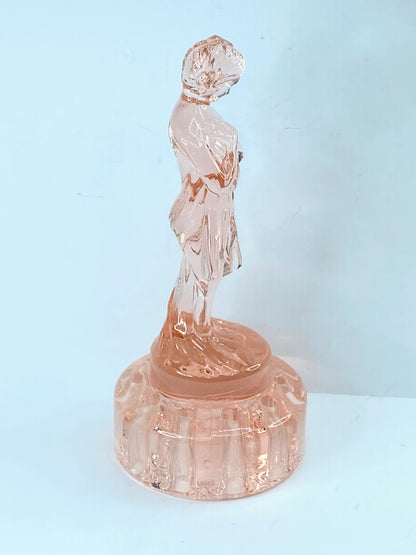 Vintage Cambridge Draped Lady Pink depression glass frog 8.5" mint A616