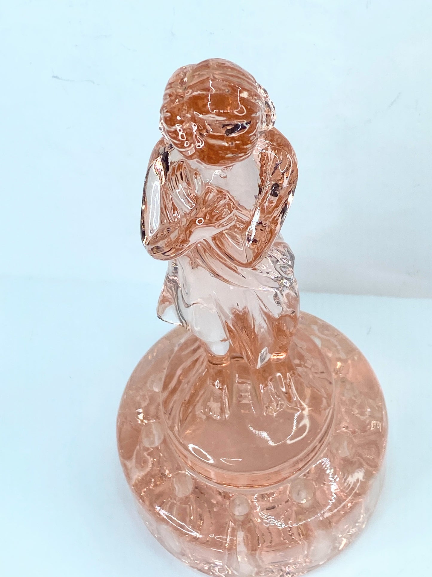 Vintage Cambridge Draped Lady Pink depression glass frog 8.5" mint A616