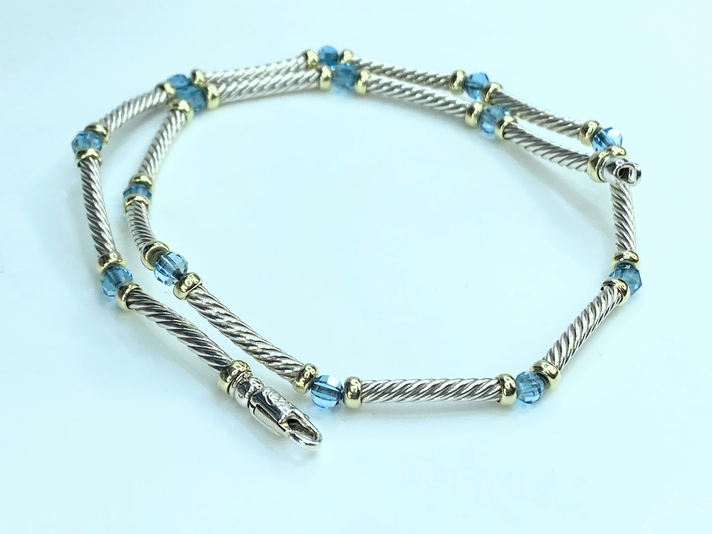 David Yurman Hampton Cable Station Topaz in 18K/Sterling 925 17.5" 21.2gm JR9832