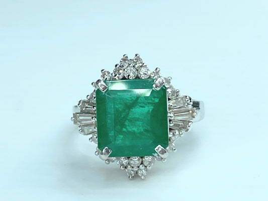 Platinum 3.6ct Emerald 0.59ct Diamond statement ring 8.6g s6 JR9833