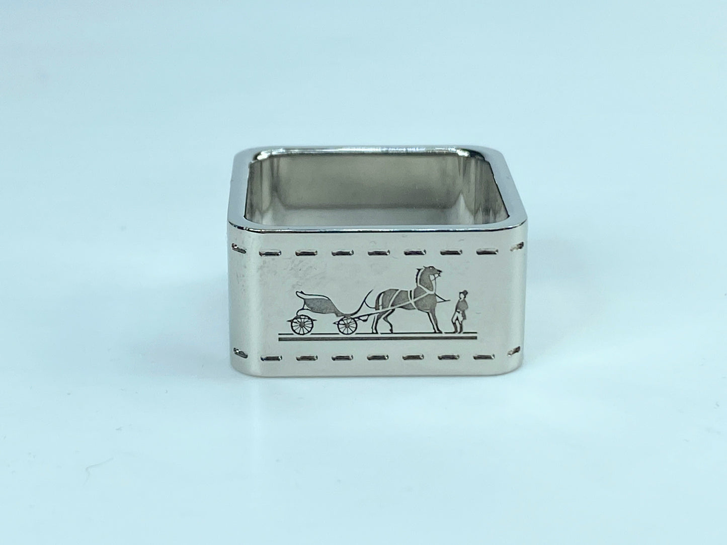 Italy Hermès Bolduc Carriage silver tone square Scarf Ring in pouch GS443