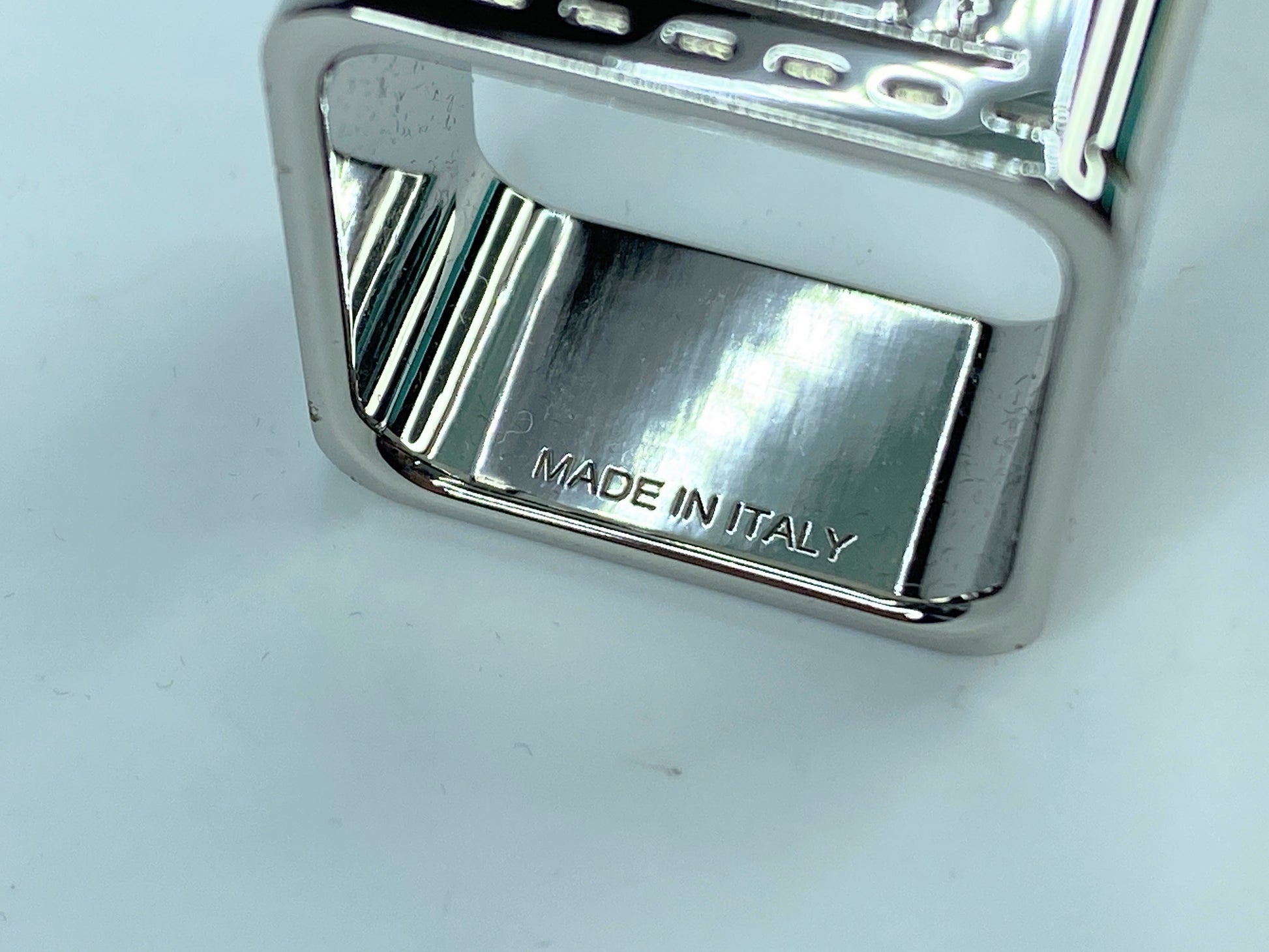 Italy Hermès Bolduc Carriage silver tone square Scarf Ring in pouch GS443