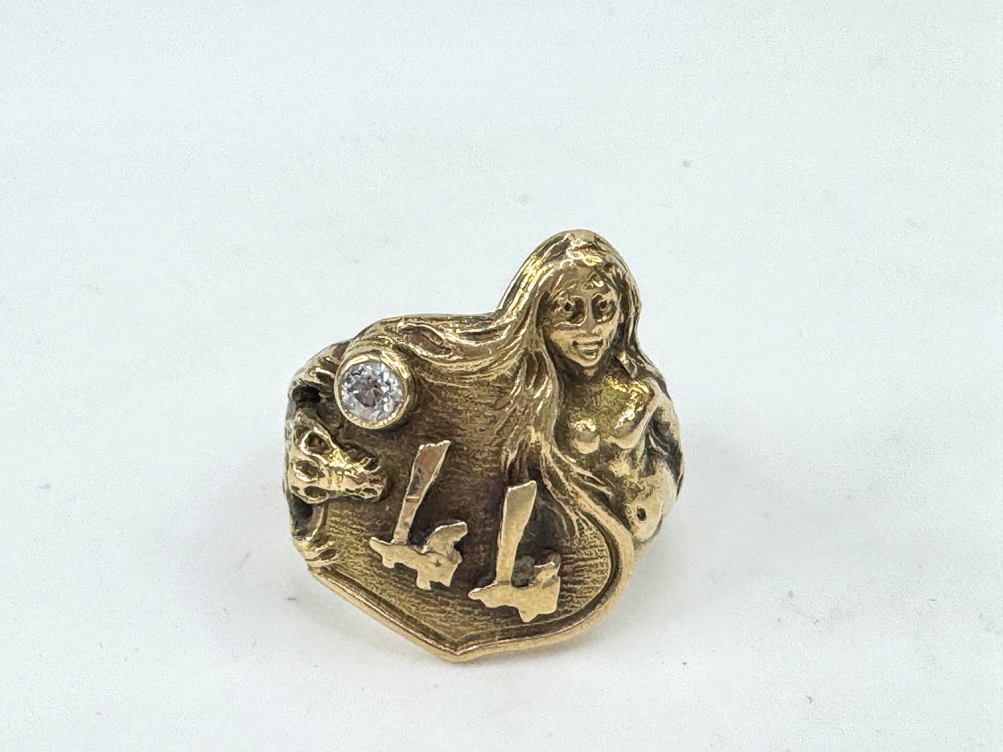 Custom 14K round brilliant Diamond Mermaid Alligator Wide Ring 9.0g s6.75 JR1802