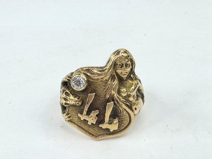 Custom 14K round brilliant Diamond Mermaid Alligator Wide Ring 9.0g s6.75 JR1802